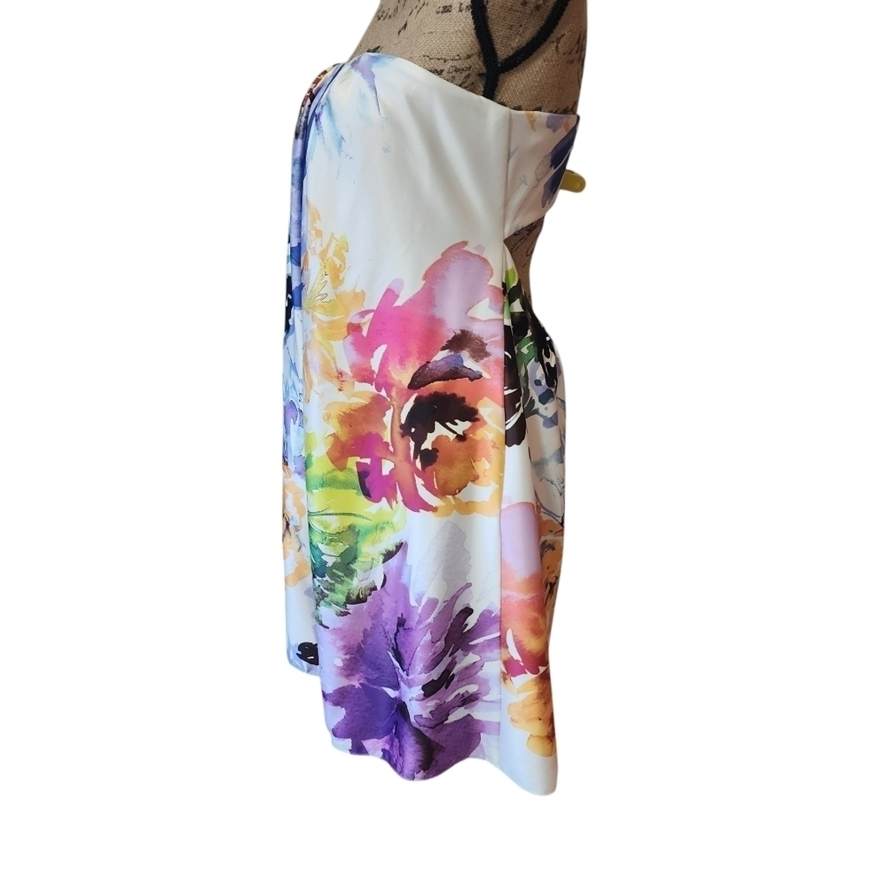 Nicole Miller Sleeveless Mini Lined Floral Watercolor Dress - 10 - Picture 4 of 13